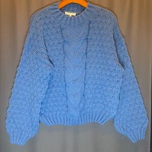 Woven Heart Textured Blue Sweater